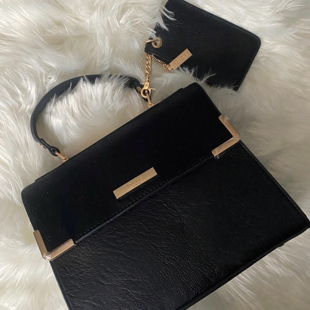 Dune London Black Satchel with Gold Details